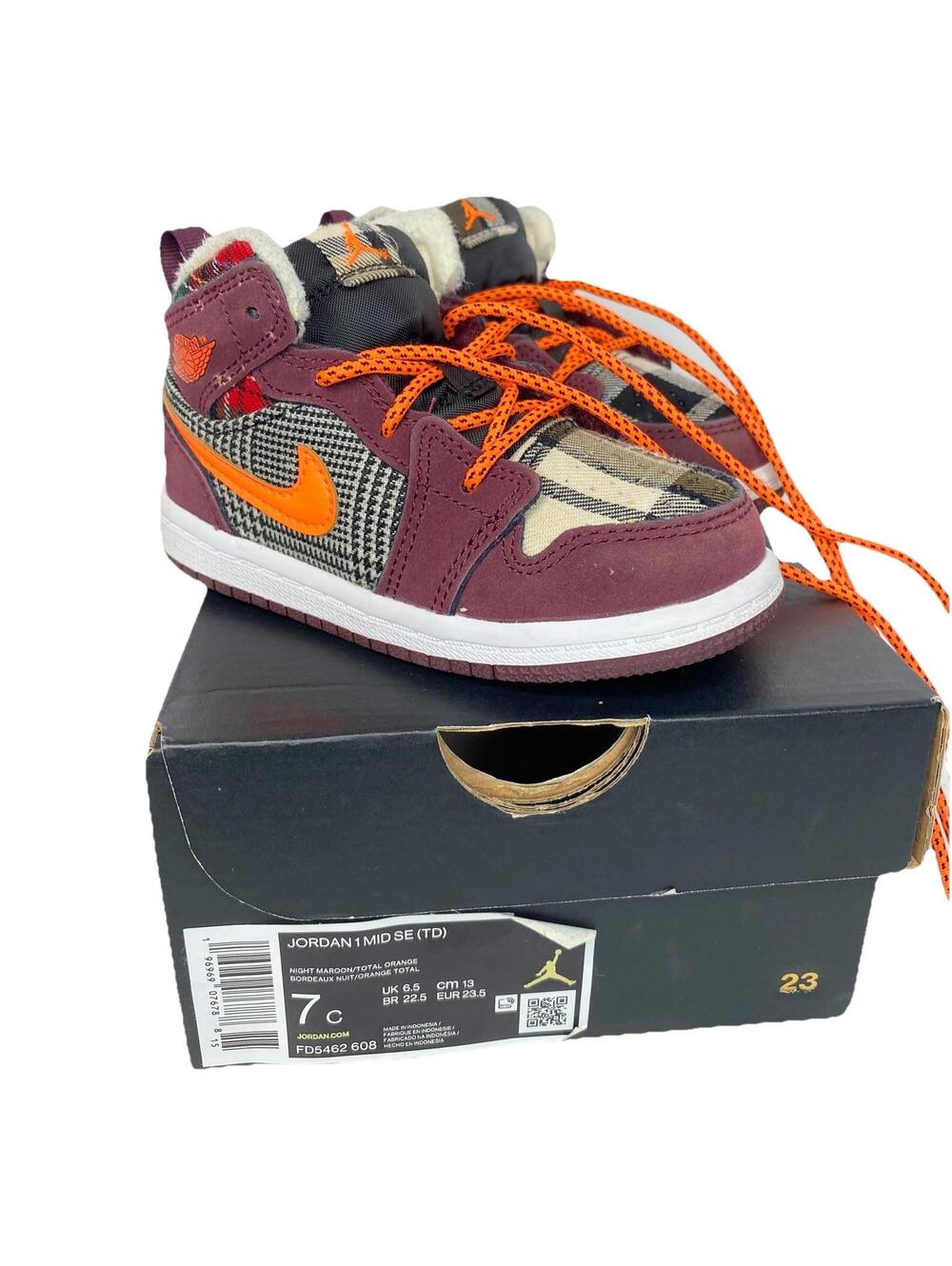 Jordan 1 Mid SE (TD) Night Maroon/Total Orange Size 7C FD5462608